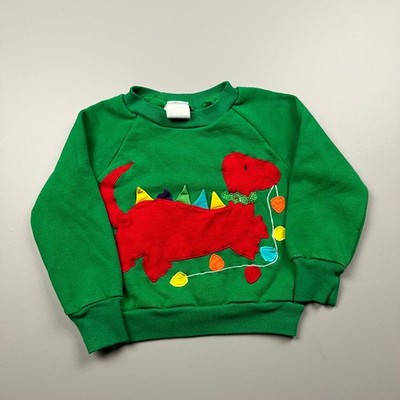 Frog Pond Kids Sweatshirt Kids 4T Green Dinosaur Christmas Lights Vintage USA