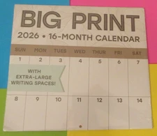 2026  BIG PRINT WALL MONTHLY CALENDAR X-LARGE Spaces -11X10" and 11X20" OPEN USA