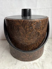 Vintage Irvinware Embossed Tooled Barware Ice Bucket Made In USA  EUC