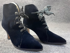Vintage 90s Amano Black Velvet Lace Laces Boot Booties Sz 10 (9) - Made In USA