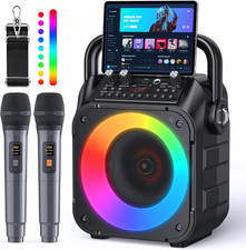 Maquina De Karaoke Portatil Bluetooth 2 Microfonos Inalambricos Luces LED USB