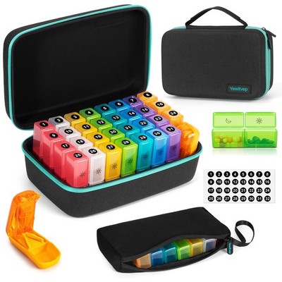 Monthly Pill Organizer 2x Day w/ Weekly Bag, 30 Day, Pill Cutter, Travel Case