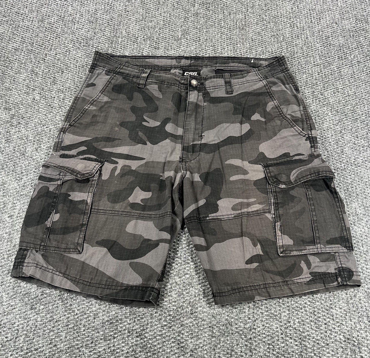 CSG Champs Camo Cargo Shorts Mens 36 Gray Military Army Camouflage Work Utility