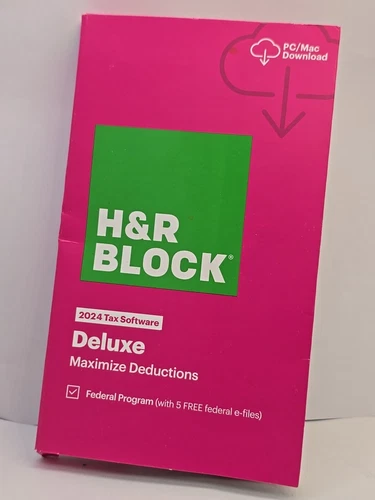 H&R Block Tax Software Deluxe 2024 federal only PC/Mac (Key Card in the Box)