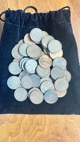 Vintage (Dirty) Mixed Lot of 54 Pennies, 1941-1964 Wheat Penny and Regular Mix