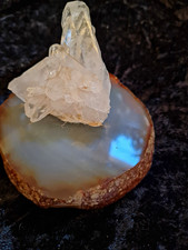 Bergkristall Quarz Kristallstufe/Kristallcluster auf Achatscheibe Mineral