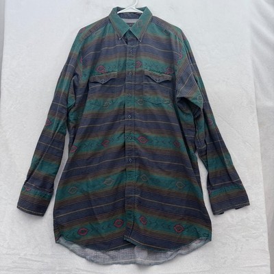Vintage Panhandle Slim Shirt Mens 2XL 18-36 Green Western Aztec Pocket Button Up