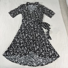 Ganni Dress Womens 36 US 4 Black Floral Crepe Mini Wrap Tie Waist Cottagecore