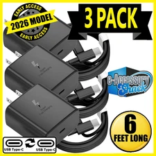 3 PACK 45w USB-C Fast Wall Charger+6ft Cable For Samsung Galaxy S25 S24 S23 S22