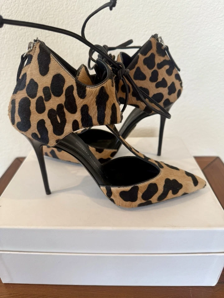 Giuseppe Zanotti “Frida” Leopard Cheetah Print Lace-Up Heels Size 38 –New Unused - Image 3 of 4