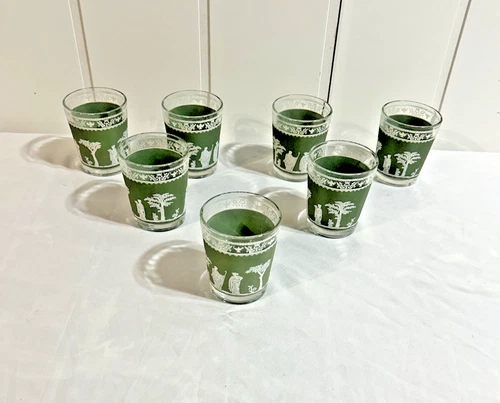 Jeannette Glass Hellenic Green Tumblers 7 | 6 OZ Vintage Depression