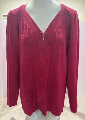 Lane Bryant Women s Plus Sz 18/20 Red Full Gold Zip Cardigan Ribbed Nylon Blend