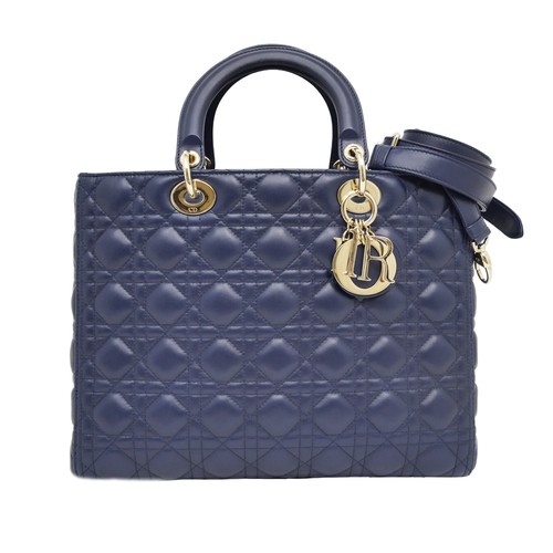 Dior Lady Large Cannage M0566ONGE-M858 Navy Shoulder Bag Gold Hardware #UDB536