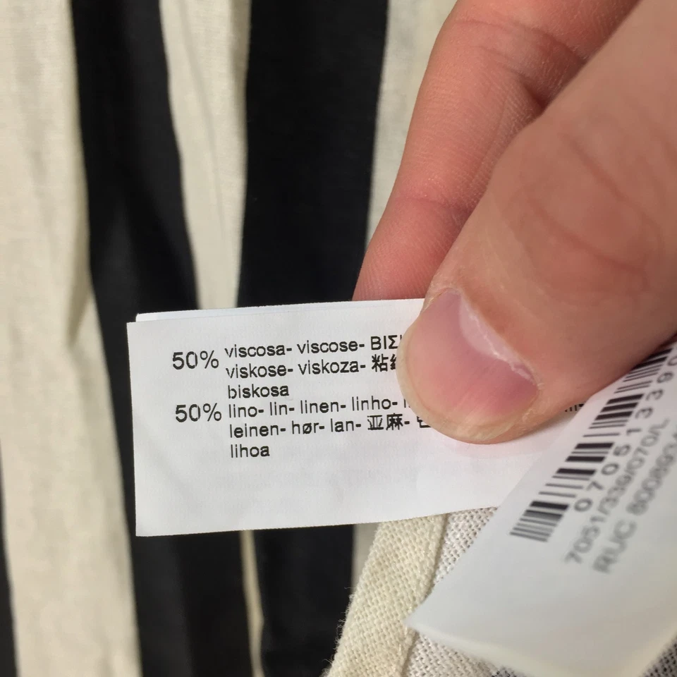 Camisa Zara Mujer Abotonada Talla L Negro Crema Rayas Lino Viscosa 124364 Foto 4 de 4