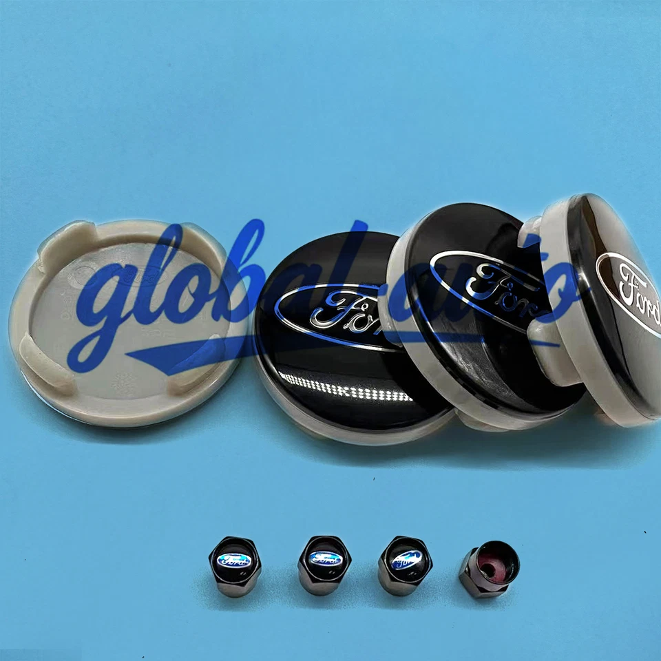 Set of 8 Black Wheel Center Caps 54mm Rim Emblem Hubcap Cover 2 ⅛" & Valve Caps Foto 4 de 4