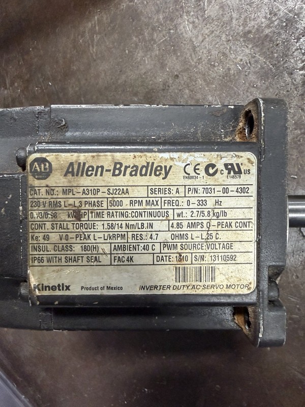MPL-A310P-HJ72AA AB AC Servo Motor 0.98HP 0.73kW Expedited Shipping