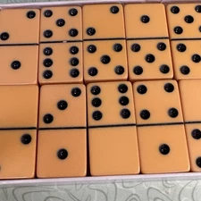 Vtg Dominoes Bakelite Butterscotch  Puremco #716 Orig Price Tag Joske's NOS