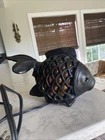 Vintage Cast Iron Koi Fish/Goldfish Table Lamp with Amber Glass Insert