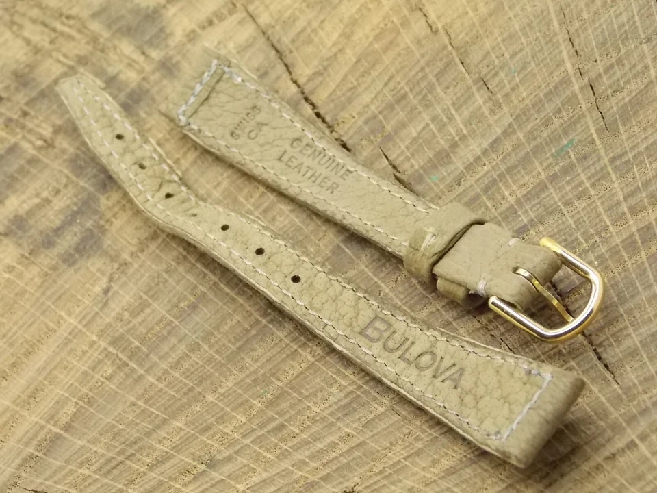 Correa de reloj Bulova vintage de segunda mano de cuero tostado con hebilla de tono dorado de 12 mm Foto 4 de 4