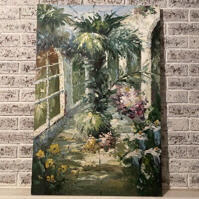 Original Oil on Canvas Conservatory Garden Painting - 26.75 x36 