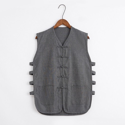 Mens V Neck Sleeveless Kung Fu Waistcoat Shirt Jacket Gilet Vest Martial Art Top - Picture 13 of 18