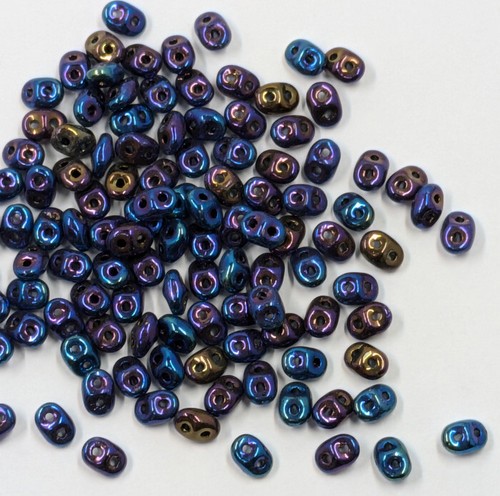 Vintage Glass Super Duo Beads Czech Metallic Blue Iris AB 2.5mm X 5mm C45-27