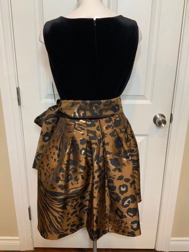 Tahari Arthur S. Levine Black Velvet & Brown Metallic Animal Print Pleat Size 12 - Picture 6 of 8