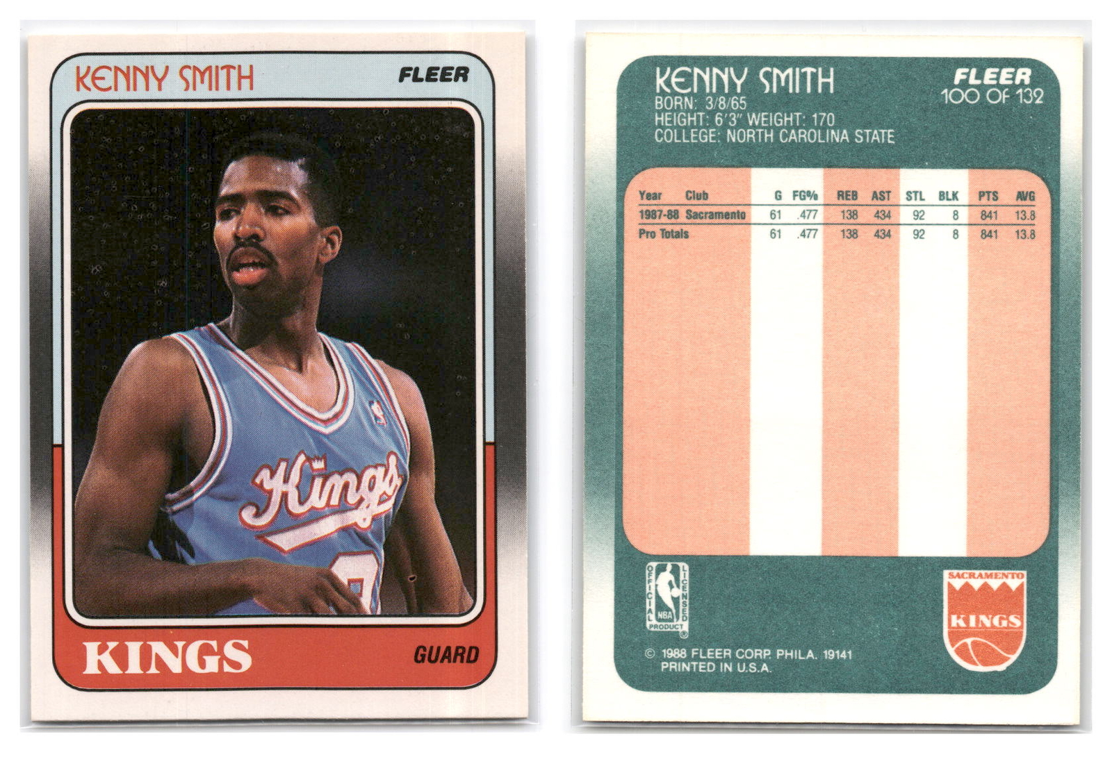 1988-89 Fleer #100 Kenny Smith - Sacramento Kings RC