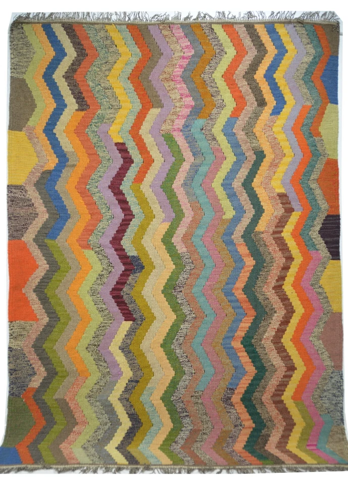 IC671 Handgewebter Teppich aus Wolle Ghashgai Kelim Natur Farbe 225 x 162 - Bild 2 von 4