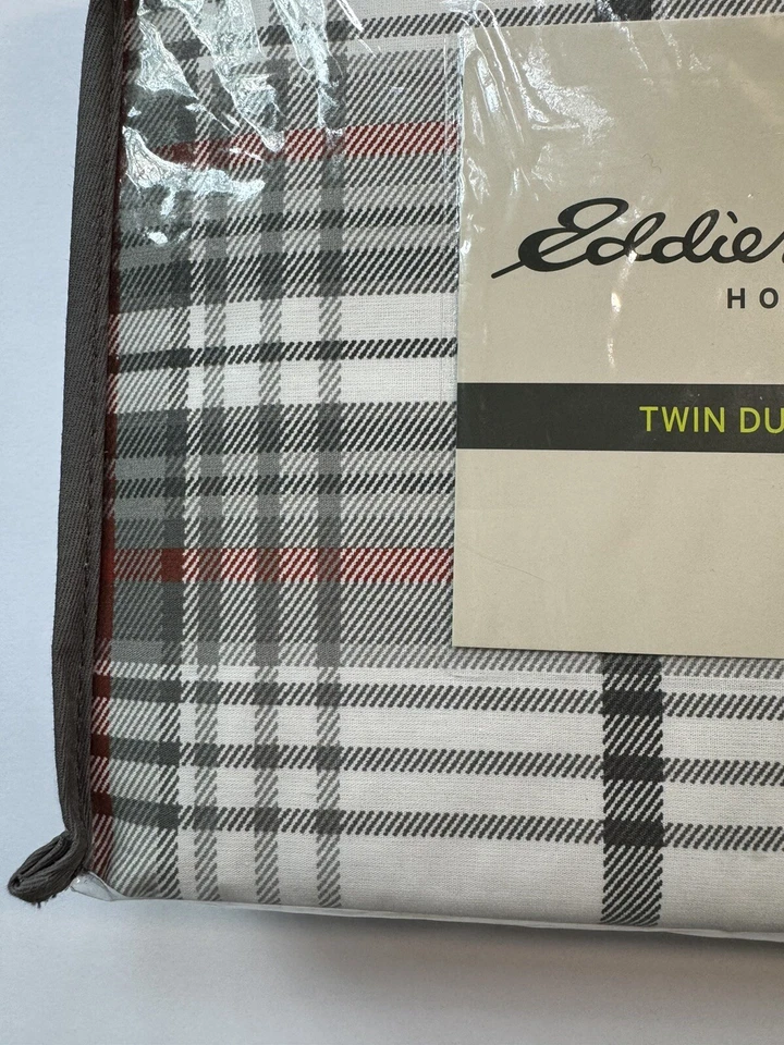 Eddie Bauer Home Twin Duvet Set Alder Red/Grey Plaid Elk Reversible Rustic Cabin - Image 2 of 4