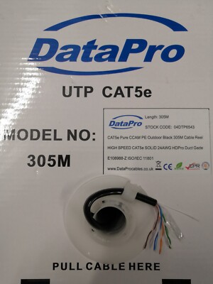 Externes CAT5E UTP Outdoor CCAM 305m schwarz Netzwerk Ethernet Kabel massiv verpackt