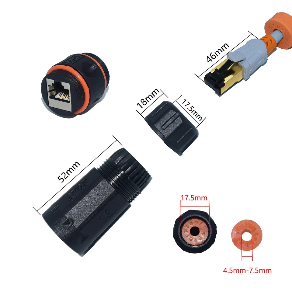 2x IP68 Waterproof RJ45 Female Coupler Ethernet Outdoor LAN Cat6A Cat6 Connector - Image 2 of 4