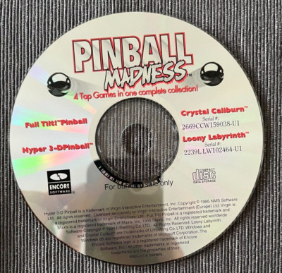 Pinball Madness 4 Games In One Collection PC CD-Rom 1994 dos DISC ONLY