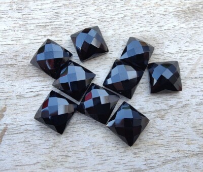 NATURAL BLACK ONYX CHECKER CUT SQUARE SHAPE CALIBRATED LOOSE GEMSTONES ALL SIZES