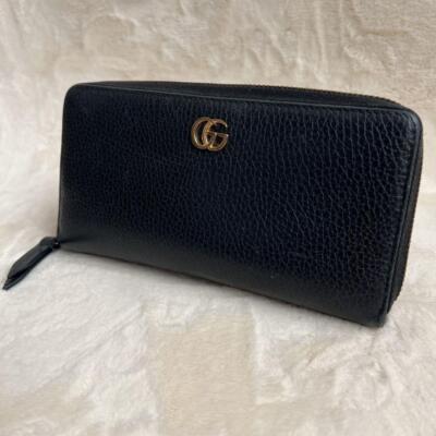GUCCI GG Marmont Black Zip Around Zippy Wallet Leather Used