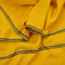Indian Vintage Yellow Pure Woolen Shawl Handmade Suzani Long Throw Stole Warm