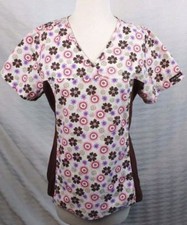 Women's Scrubs Cherokee Roses Floral Small Medical Dental Vet Pink Brown Purple