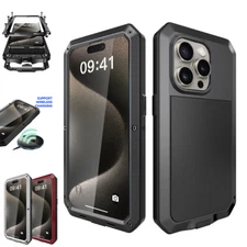 For iPhone 15 Pro Max/15 Plus Case Metal Shockproof Cover Glass Screen Protector
