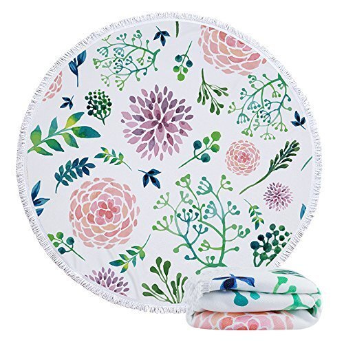 Floral Round Beach Towel with Fringe 60 in Soft Microfiber Sand Free Flower - Bild 1 von 7