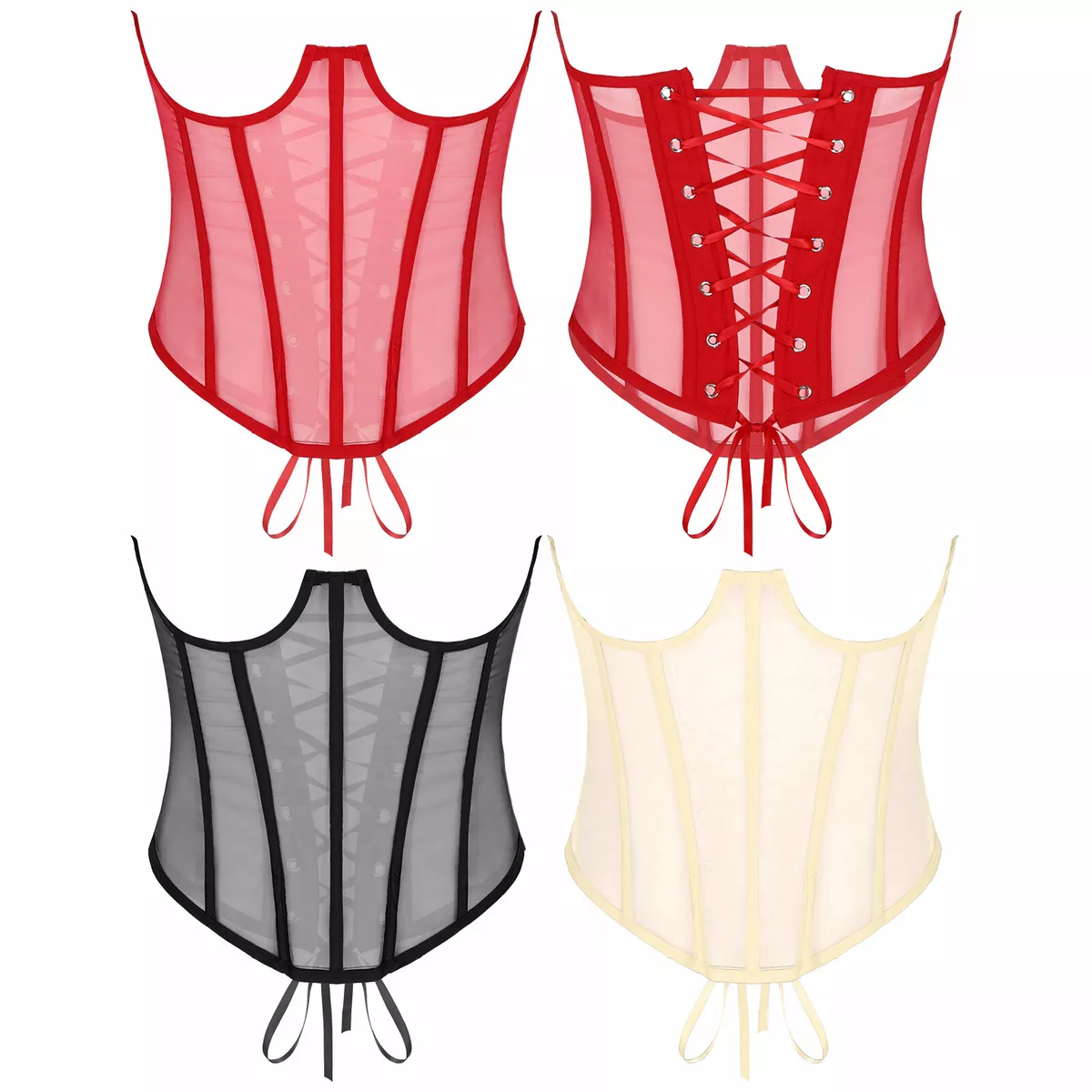 Womens See-Through Slim Corset Bustier Lace-Up Waist Cincher Underbust  Shapewear