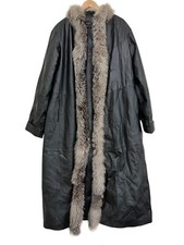 Damselle New York Genuine Leather Fox Fur Trim Long Swing Coat Size 3x