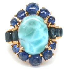 925 Sterling Silver 11 x 14 mm. Blue Larimar  Blue Sapphire Ring Size 6