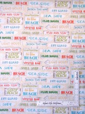 Beach Ocean Sea Oyster Shell Signs Sand Cotton Fabric by 3 Wishes By The Yard