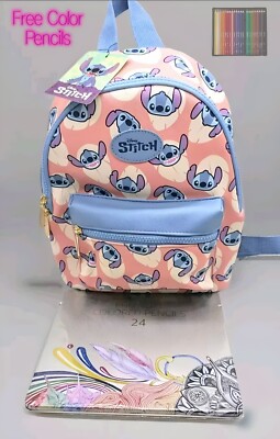 Disney x Bioworld Lilo and Stitch Faces Coral And Blue Mini Backpack W/Free Gift