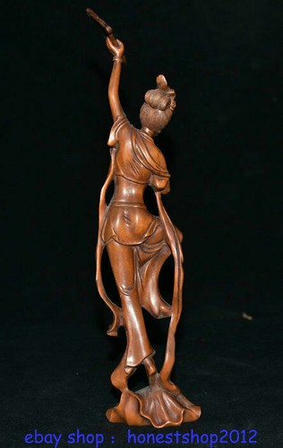 10" old china boxwood carved woman playing the piano statue sculpture - Picture 9 of 11