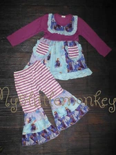 NEW Frozen Ana Elsa Olaf Ruffle Tunic Shirt & Bell Pants Boutique Outfit Set 