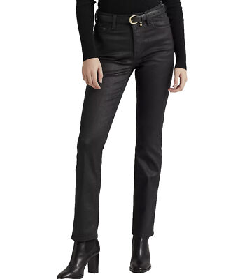 Ralph Lauren Denim Jeans Coated Pants High Rise Ankle Straight Black Label 18 NW