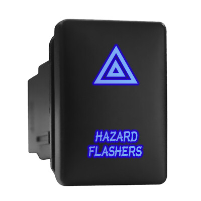 HAZARD FLASHERS Blue Backlit Switch Short Push Button 1.28''x 0.87'' (Fit: Toyota)