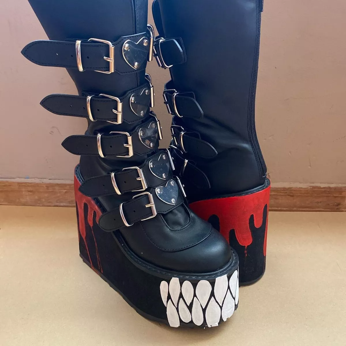 gothic platform boots demonia hand painted eBay