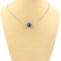 Halskette 1 Perle Jaspis Blau 8 Mm. Kette Stahl Inoxydable. Halskette Damen, Ho